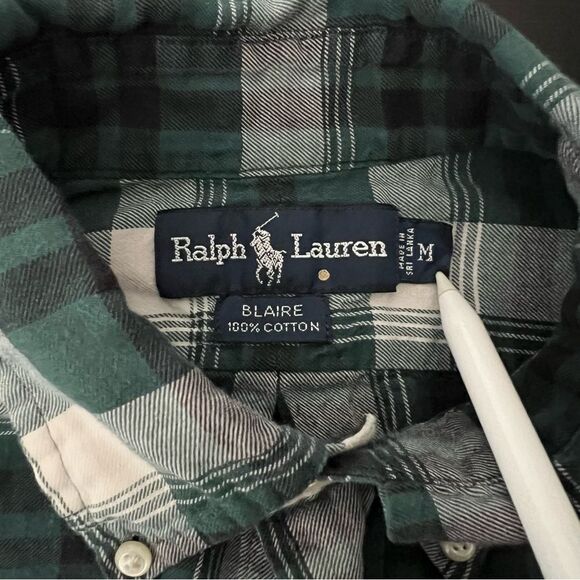 Ralph Lauren Shirt Mens Sz M Green Blaire Plaid Button Down Long Sleeve Cotton - Picture 9 of 12